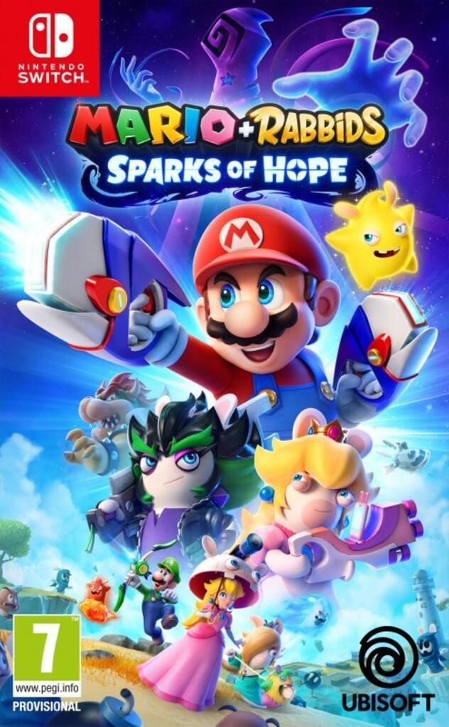 Forside Mario+Rabbids Sparks of Hope. Alle karakterene i collage. - Klikk for stort bilde