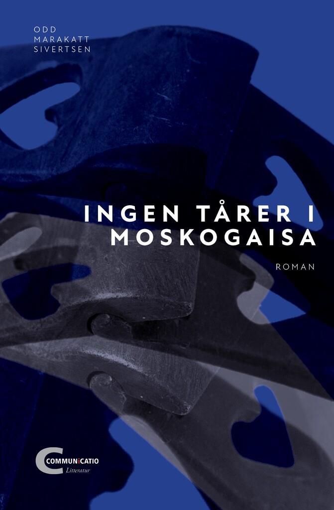 forside "Ingen tårer i Moskogaisa", abstrakt forside i blått og svart - Klikk for stort bilde